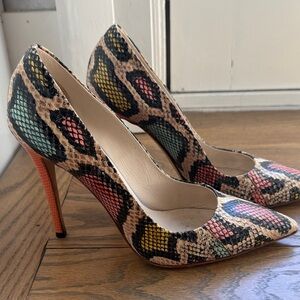 Fendi Multicolor Snakeskin-Print Pointed Toe Pumps